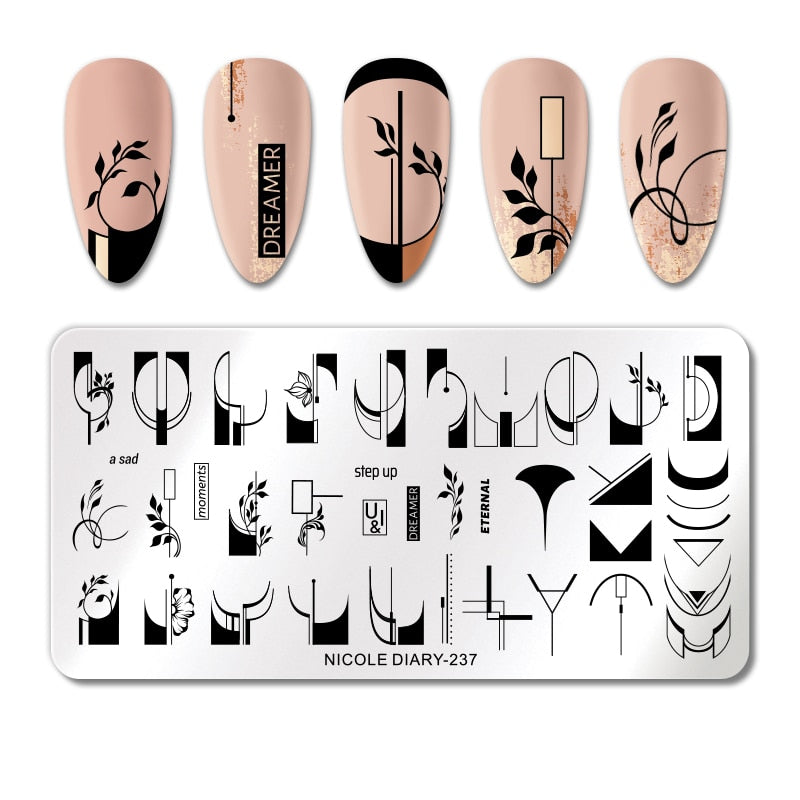 French Line Flower Nail Stamping Plates Abstract Pattern Nail Art Stamp