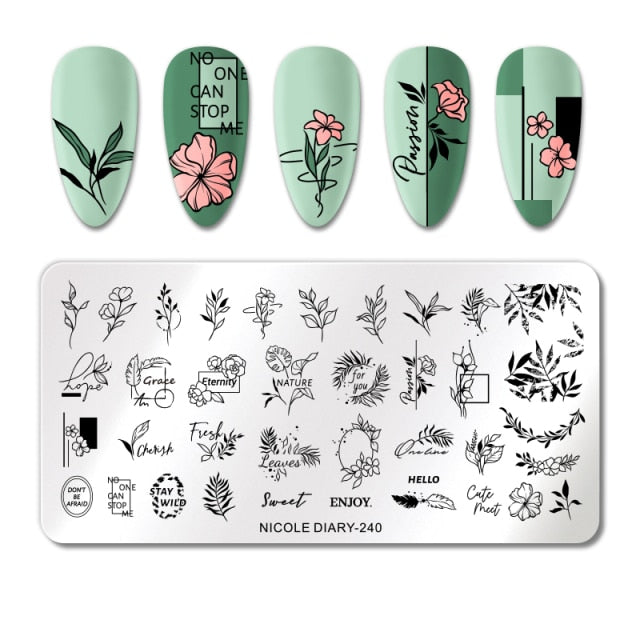 French Line Flower Nail Stamping Plates Abstract Pattern Nail Art Stamp