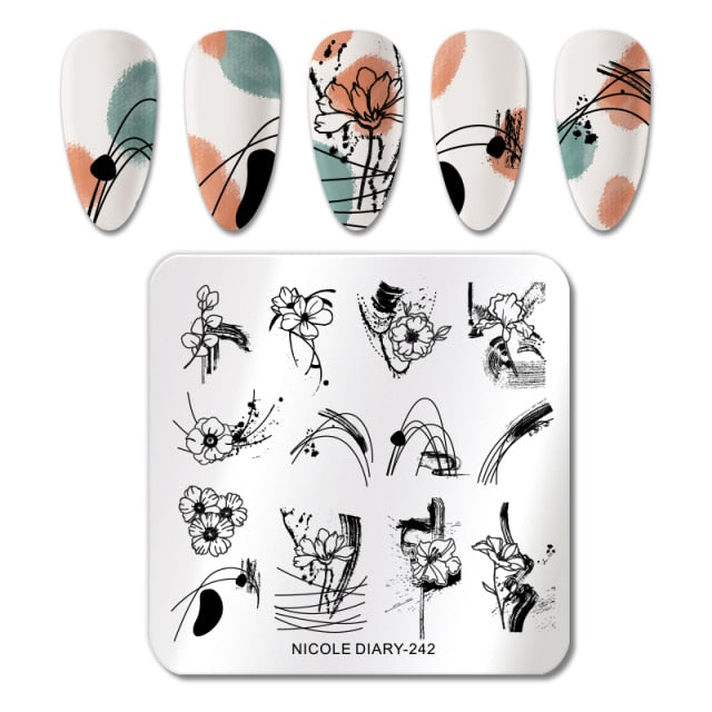 French Line Flower Nail Stamping Plates Abstract Pattern Nail Art Stamp