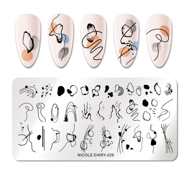 French Line Flower Nail Stamping Plates Abstract Pattern Nail Art Stamp