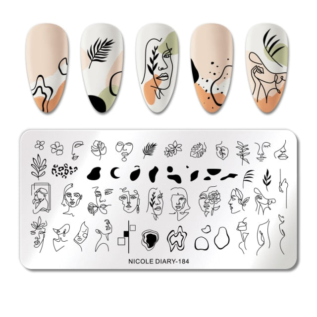 French Line Flower Nail Stamping Plates Abstract Pattern Nail Art Stamp