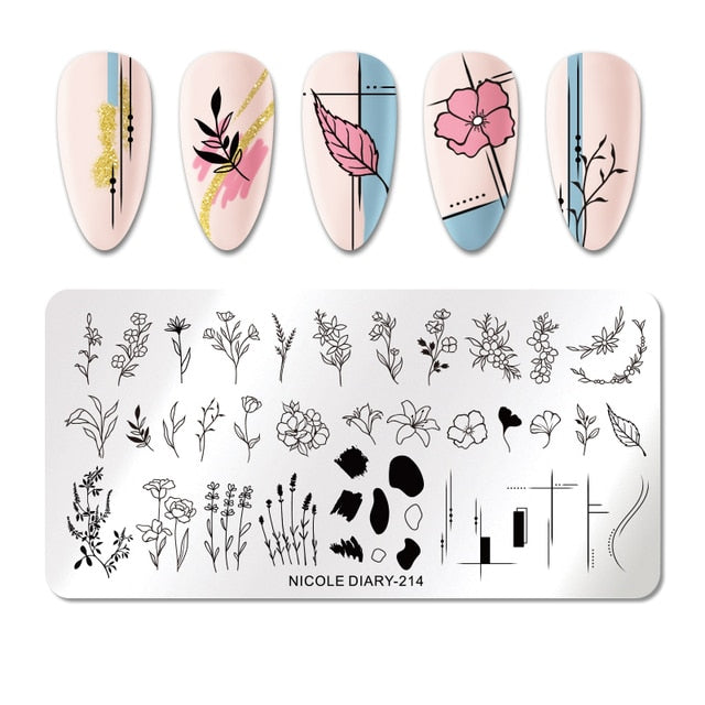 French Line Flower Nail Stamping Plates Abstract Pattern Nail Art Stamp