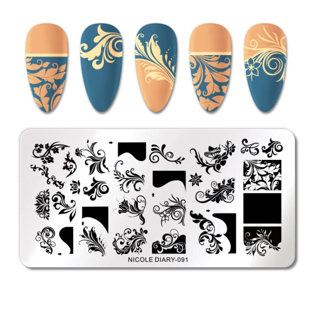 French Line Flower Nail Stamping Plates Abstract Pattern Nail Art Stamp