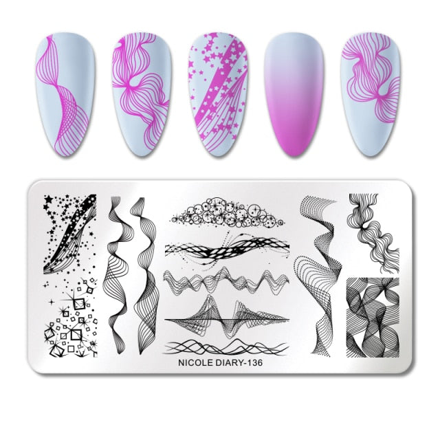 French Line Flower Nail Stamping Plates Abstract Pattern Nail Art Stamp