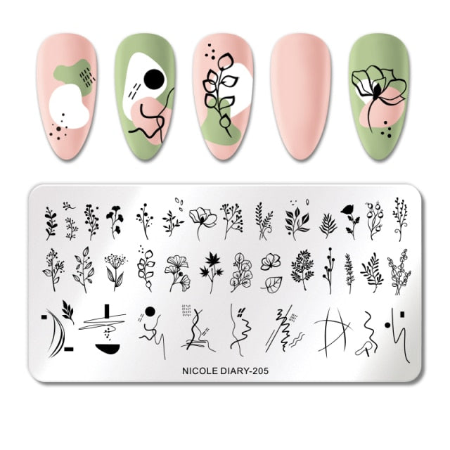 French Line Flower Nail Stamping Plates Abstract Pattern Nail Art Stamp