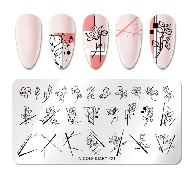 French Line Flower Nail Stamping Plates Abstract Pattern Nail Art Stamp