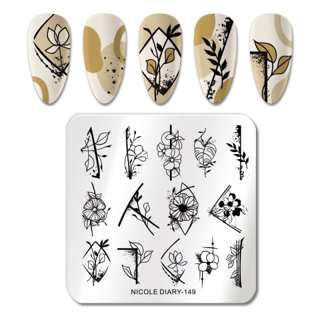 French Line Flower Nail Stamping Plates Abstract Pattern Nail Art Stamp