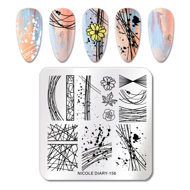 French Line Flower Nail Stamping Plates Abstract Pattern Nail Art Stamp