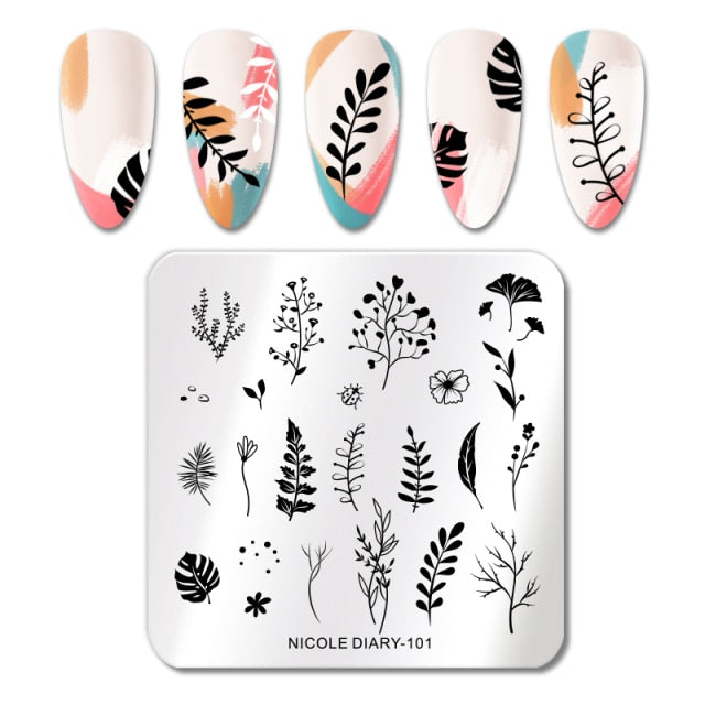 French Line Flower Nail Stamping Plates Abstract Pattern Nail Art Stamp