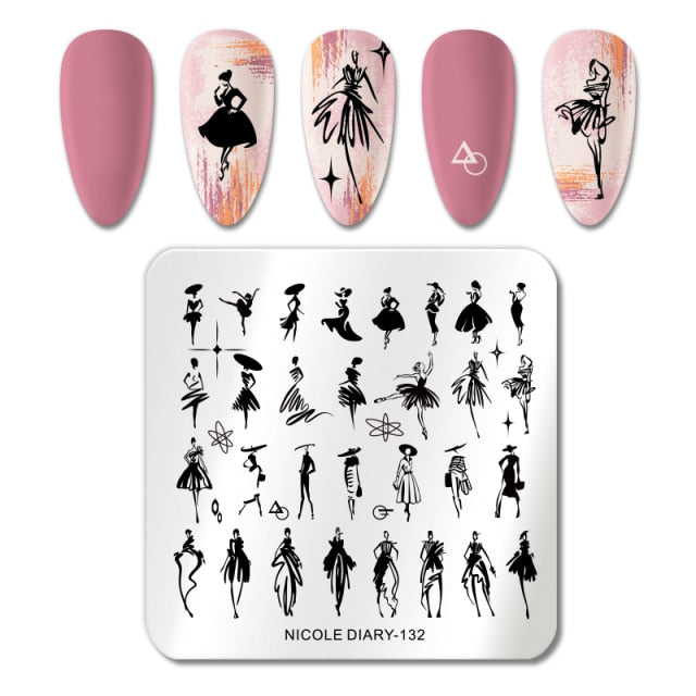 French Line Flower Nail Stamping Plates Abstract Pattern Nail Art Stamp