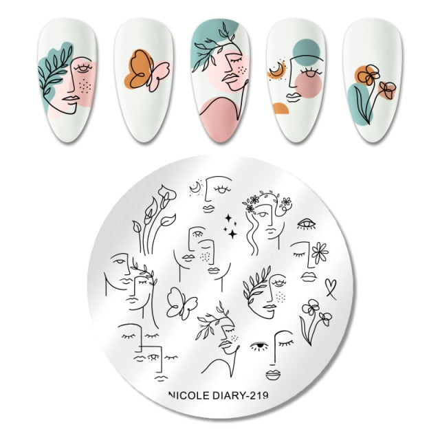 French Line Flower Nail Stamping Plates Abstract Pattern Nail Art Stamp