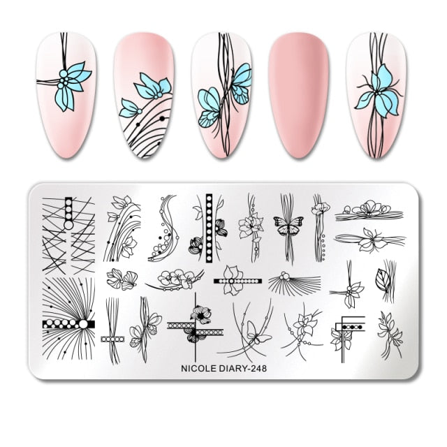 French Line Flower Nail Stamping Plates Abstract Pattern Nail Art Stamp