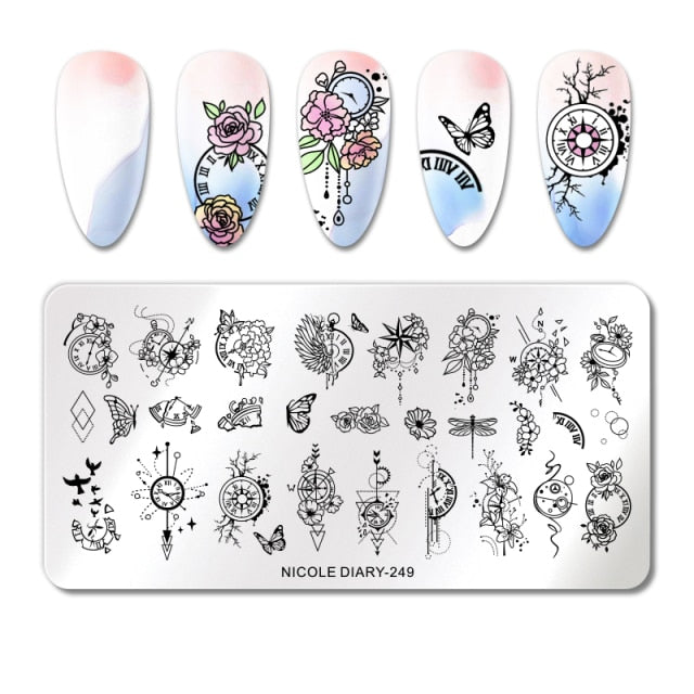 French Line Flower Nail Stamping Plates Abstract Pattern Nail Art Stamp