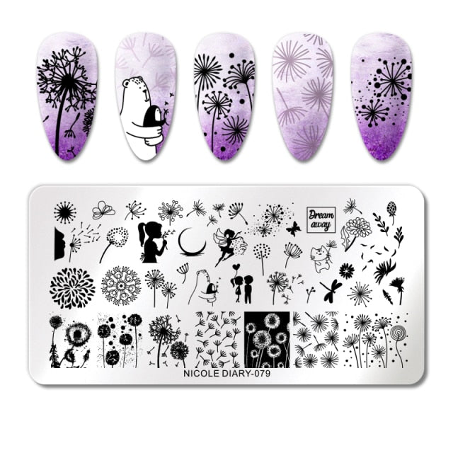 French Line Flower Nail Stamping Plates Abstract Pattern Nail Art Stamp