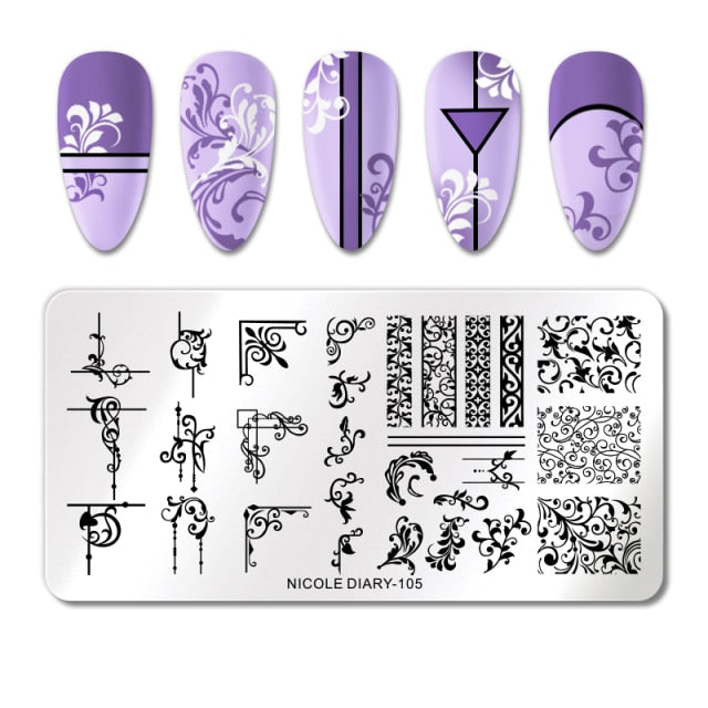 French Line Flower Nail Stamping Plates Abstract Pattern Nail Art Stamp