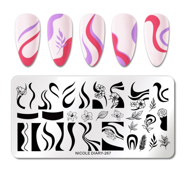 French Line Flower Nail Stamping Plates Abstract Pattern Nail Art Stamp