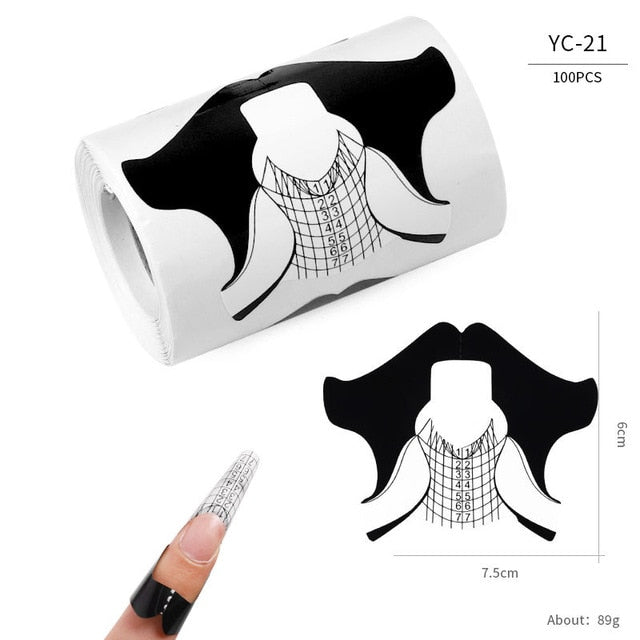 100pcs Nail Extension Forms Stickers Holder for Gel Acrylic Tips Nail Builder