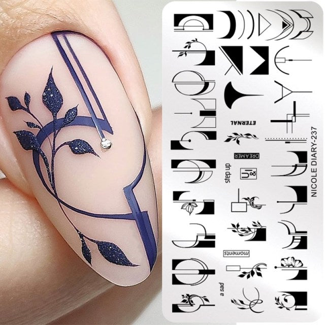 French Line Flower Nail Stamping Plates Abstract Pattern Nail Art Stamp