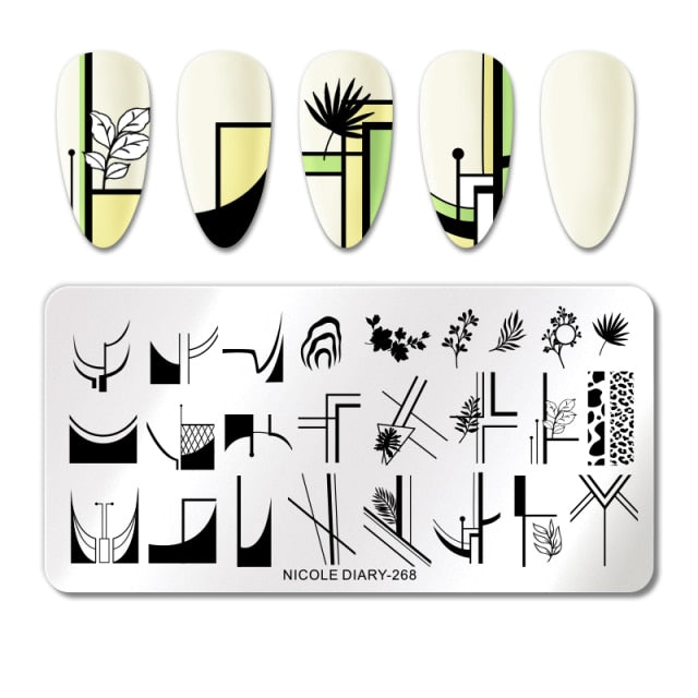 French Line Flower Nail Stamping Plates Abstract Pattern Nail Art Stamp