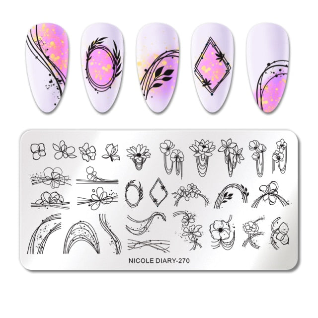 French Line Flower Nail Stamping Plates Abstract Pattern Nail Art Stamp