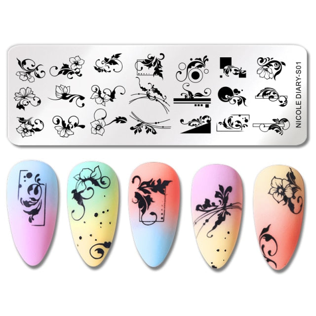 French Line Flower Nail Stamping Plates Abstract Pattern Nail Art Stamp