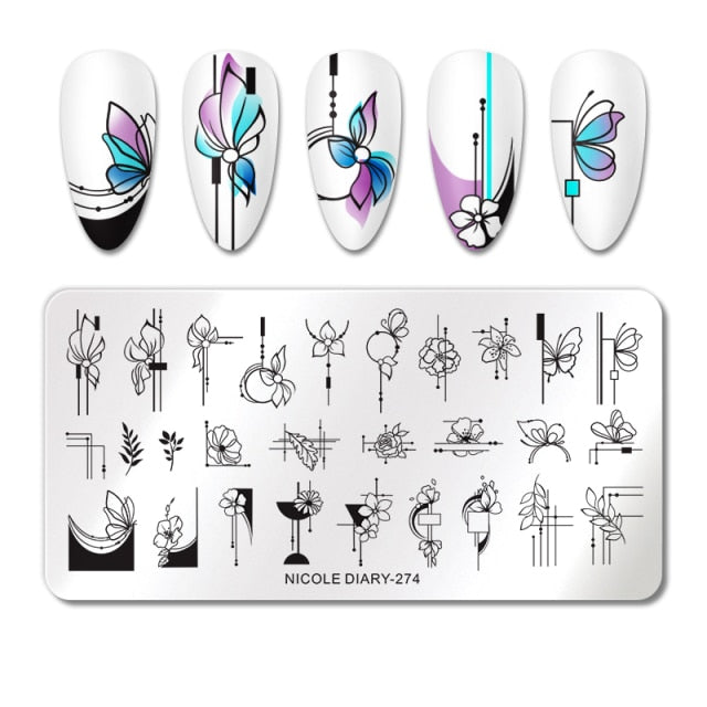 French Line Flower Nail Stamping Plates Abstract Pattern Nail Art Stamp