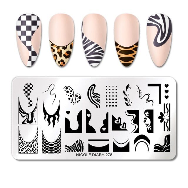 French Line Flower Nail Stamping Plates Abstract Pattern Nail Art Stamp