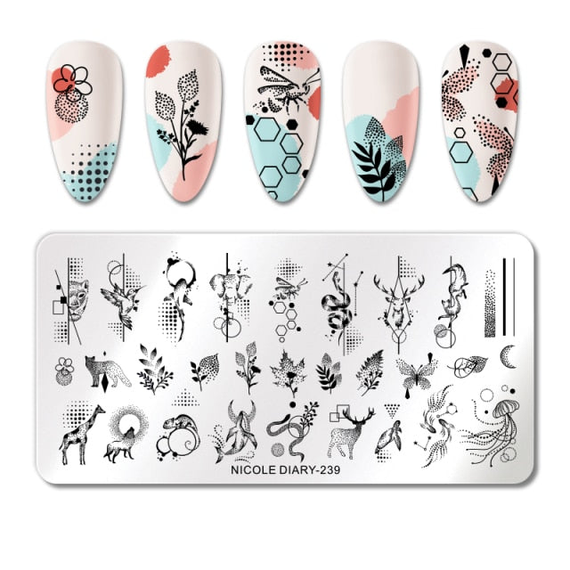 French Line Flower Nail Stamping Plates Abstract Pattern Nail Art Stamp