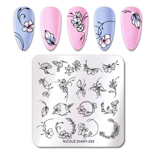 French Line Flower Nail Stamping Plates Abstract Pattern Nail Art Stamp