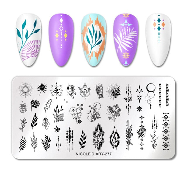 French Line Flower Nail Stamping Plates Abstract Pattern Nail Art Stamp