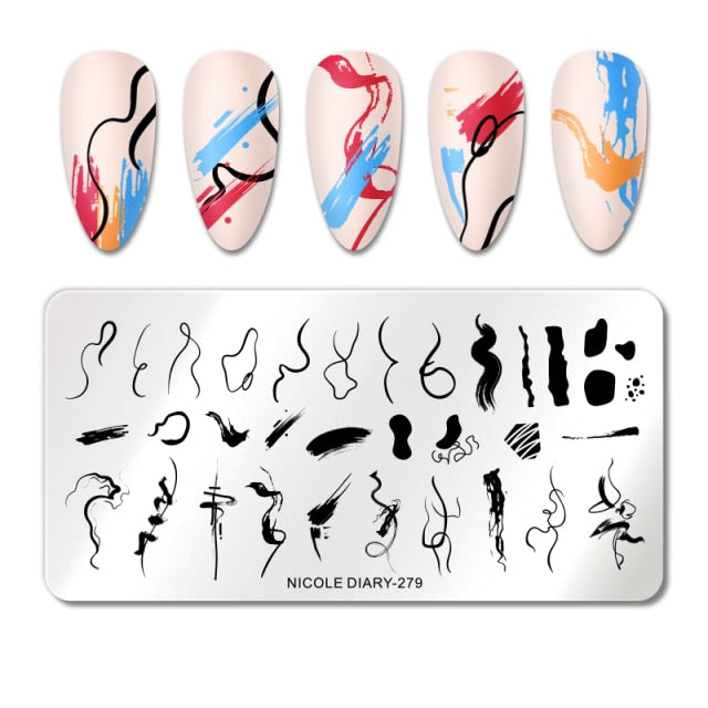 French Line Flower Nail Stamping Plates Abstract Pattern Nail Art Stamp