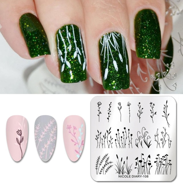 French Line Flower Nail Stamping Plates Abstract Pattern Nail Art Stamp