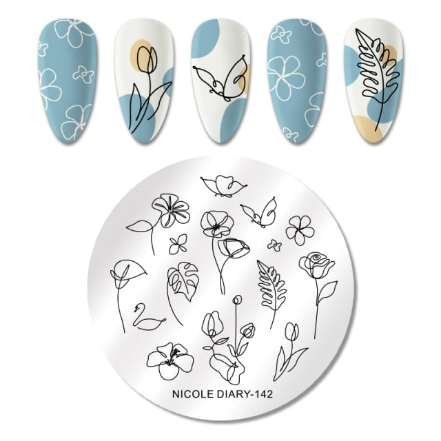 French Line Flower Nail Stamping Plates Abstract Pattern Nail Art Stamp