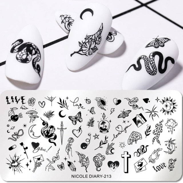 French Line Flower Nail Stamping Plates Abstract Pattern Nail Art Stamp