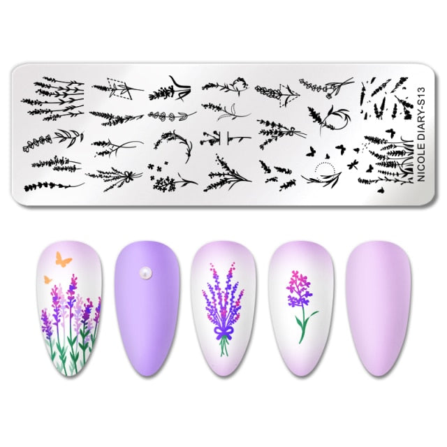 French Line Flower Nail Stamping Plates Abstract Pattern Nail Art Stamp