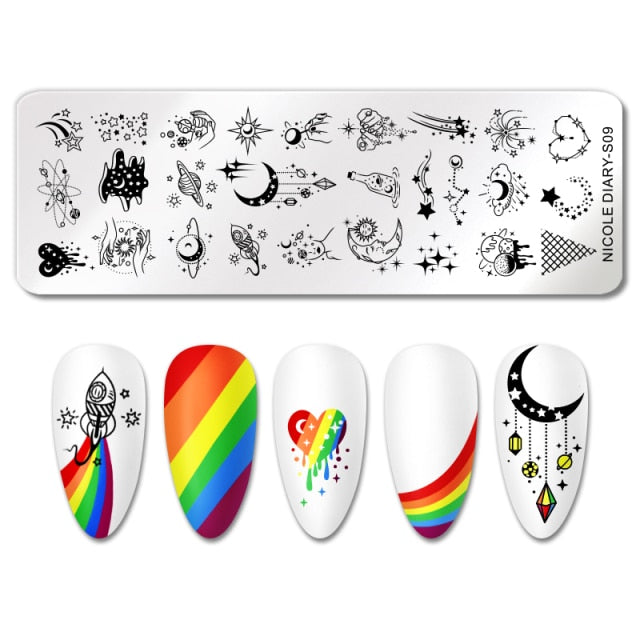 French Line Flower Nail Stamping Plates Abstract Pattern Nail Art Stamp