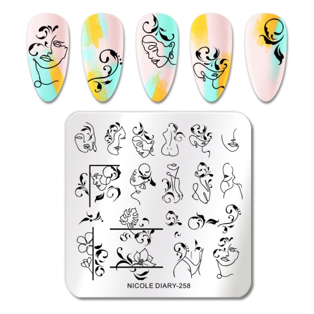 French Line Flower Nail Stamping Plates Abstract Pattern Nail Art Stamp