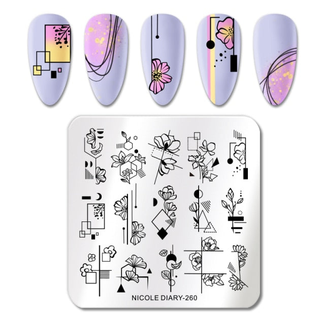 French Line Flower Nail Stamping Plates Abstract Pattern Nail Art Stamp