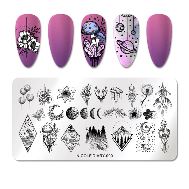 French Line Flower Nail Stamping Plates Abstract Pattern Nail Art Stamp