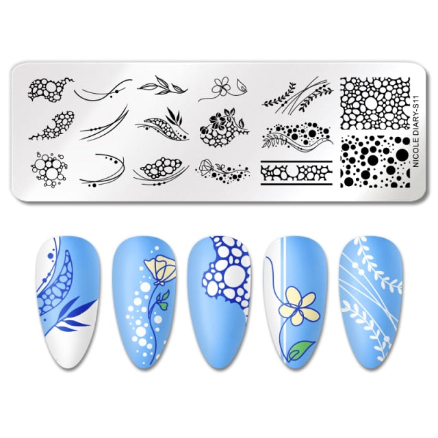 French Line Flower Nail Stamping Plates Abstract Pattern Nail Art Stamp